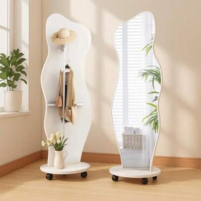 Espejo Cuerpo Completo de Pie con PercheroEspejo de Piso 2 en 1 Giratorio de Madera Maciza de 360° Espejos Cuerpo Completo para Recámara Guardarropa y Sala de Estar