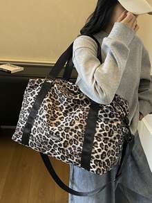 可折叠大容量超轻便携行李袋，涤纶撞色时尚高端旅行包/手提包/过夜包/随身包，夏季度假必备旅行用品/旅行必备收纳袋/夏季旅行配件 - 棕色 - 查看 2