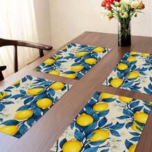 1/4 套复古柠檬图案亚麻印花餐垫，农舍风格杯垫，现代可洗餐垫，厨房桌布，咖啡垫，适用于厨房、餐厅、婚礼、家居装饰、房间装饰、桌面装饰、节日派对，是理想的礼物 - 彩色 - 查看 16