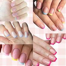 Press On Nails Medium Square, Colorful French Tip Press On Nails Short With Glue For Women,  - 120 Soft Gel Glue On Nails Kit, Realistic Look - Trong sáng - Xem 13
