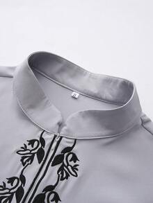 Men's Traditional Attire, African Men's 2 Pieces Set Long Sleeve Embroidered Luxury Suit, Men's Casual Holiday Outfit - Grey - View 7