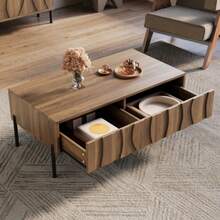 Modern Retro-Style Coffee Table, Living Room Furniture. Dimensions: 105 Cm (Length) X 55 Cm (Width) X 41 Cm (Height). - Wood Color - View 5