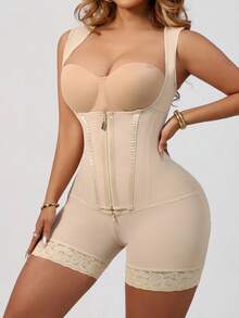 1pc Sports Style Waist Cincher With Drawstring And Zipper, Elastic Fabric To Slim And Shape Waist And Abdomen
