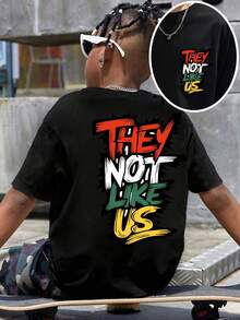 青少年男孩标语印花圆领短袖休闲百搭T恤 - 黑色 - 查看 10