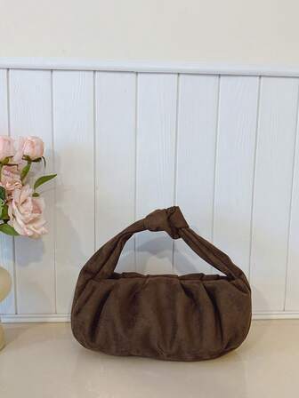 1个纯色褶皱手提包，时尚云朵造型，女士包包，适合日常使用