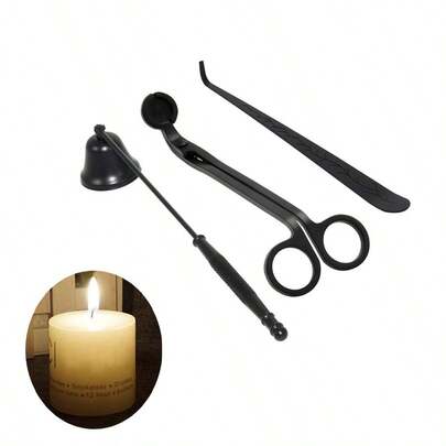 3Pcs/1Set Black Shining Candle Tools Set Stainless Steel Candle Scissors Set Cover Tools Kit Candle Wick Trimmer, Candle Wick Dipper, Candle Wick Snuffer For Candle Lovers Candle Accessory Set Candle Extinguisher Festival Use