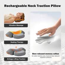 Almohada masajeadora de cuello recargable 3 en 1 con calor, vibración y masajeador de tracción para el dolor de cuello y alivio de jorobas, regalos para hombres y mujeres para el hogar, oficina y viajes - Gris Oscuro - Ver 2