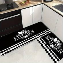 A Floor Mat Suitable For The Doorway. It Is A Modern-Style Kitchen Mat That Can Also Be Used As A Placemat Or Small Kitchen Decorative Mat. Designed With A Black Background, Soft And Comfortable, Made Of Flannel - Multicolor - View 4