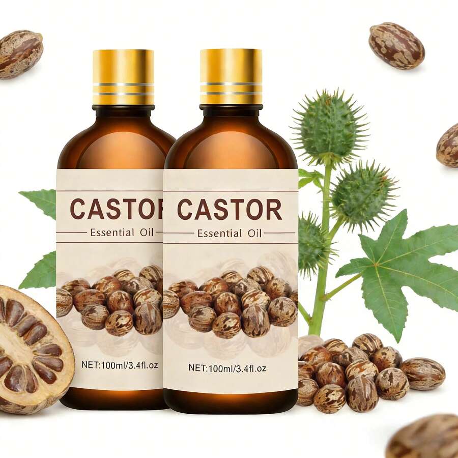 2pcs 100ml/2pcs 30ml/2pcs 10ml Castor Oil Moisturizing Facial Oil, Smooth Skin Fragrance Skincare Oil, Pure Plant Extract Essential Oil - Castor Bean Aroma Combination - View 1