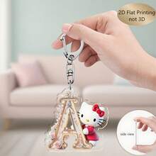 2D立体Hello Kitty字母钥匙扣，三丽鸥亚克力Hello Kitty卡通钥匙圈，可爱包包挂饰，26个字母吊坠，汽车钥匙链，生日礼物，斋月礼物，情人节礼物，粉色钥匙扣，包包配饰