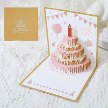 1张3D立体生日蛋糕贺卡，高级彩色可爱可折叠祝贺卡，附赠礼品信封 - 彩色 - 查看 7