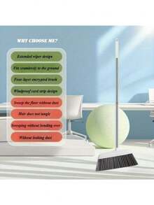 重型商用/家用超长刮水扫帚 - 4 层防风刷毛，不掉毛塑料扫帚，带人体工学手柄，适用于硬地板、角落 - 家庭、办公室、仓库、工厂清洁 ( )