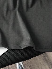 Camiseta casual de manga corta con cuello redondo y estampado de letras y dibujos animados para niño preadolescente - Gris Oscuro - Ver 6