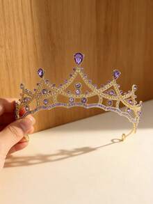 水晶皇冠、生日女王皇冠、公主婚礼派对头饰、新娘发饰 - 彩色 - 查看 3