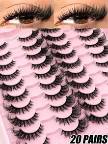 20 Pairs Of D Curly Russian False Eyelashes, Thick And Fluffy False Eyelashes With A Dense And Curled Effect, Artificial 3D Mink False Eyelashes, Cat-Eye Effect, Fine Thread, 3D Thick And Dense False Eyelash Strips, Full-Effect False Eyelash Strips With Eye-Lifting And Elongating Effects, Suitable For Beginners. - Lông mi  mắt mèo - Xem 7