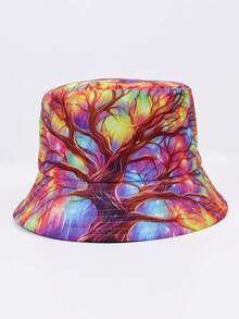 1pc Polyester Reversible Bucket Hat With Bohemian Map Print, Casual Party Street Style, UV Protection, Suitable For Spring, Summer, Autumn, Unisex