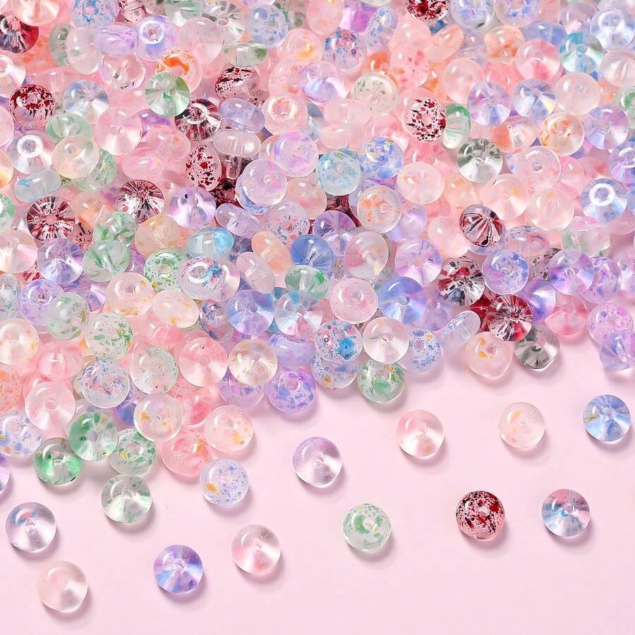 100pcs 3x6mm Transparent Golden Foil Peace Buckle Design Glass Beads Multi Color Optional For Jewelry Making Diy Earrings Hand Necklace Handicraft Accessories - Multicolor - View 1