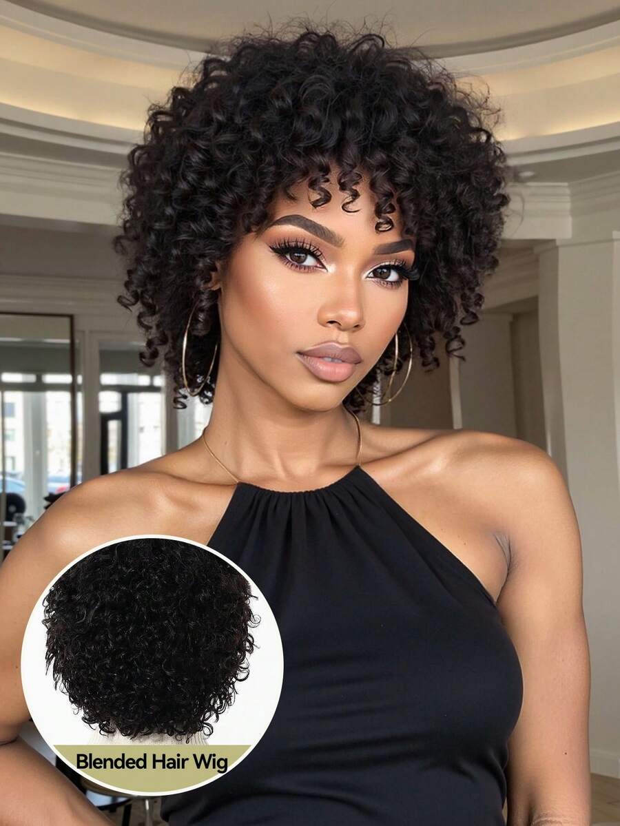 6英寸短卷发假发，混纺假发，轻盈百搭的普通非洲假发，适合日常、派对、节日和角色扮演，女士发型假发