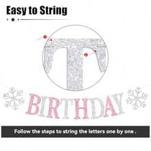CZ Snowflake Happy Birthday Banner Winter Wonderland Party Hanging Decorations Frozen Winter Wonderland Christmas Snowflake Theme  Shower Birthday Party Decorations Supplies Silver And Pink Glitter 8380 - 銀粉色 - 查看 7