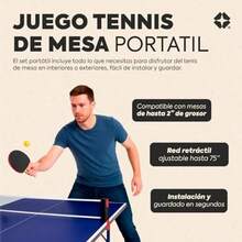 Red de Ping Pong Raquetas y Pelotas Set - Juego portátil Tennis de Mesa Plegable para Adultos y Niños Equipo Ping-Pong para Juegos Ajustable a mesas en Exterior e Interiores 2 Paletas - ROJO - Ver 6