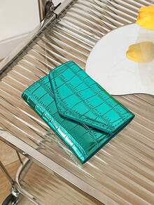 1pc Glossy Crocodile Embossed PU Leather Compact Bifold Wallet Suitable For Women Daily Use And Gift Money Wallet Mini Wallet Purse Wallet Small Wallet Cute Wallet Travel Essential Badge Holder Id Card Holder Id Holder - Green - View 6