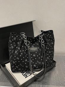 Túi xách đeo vai cỡ lớn, màu trơn, chất liệu nhung mềm mại, thời trang, phù hợp cho trường học, du lịch, mua sắm, hẹn hò, quà tặng cho nữ. Túi xách nhung kẻ, túi đeo vai dây xích thời trang, túi xách nhung cỡ lớn, ba lô, xách tay, dung tích lớn, nhẹ, phù hợp cho nữ sinh trung học, sinh viên đại học, học sinh trung học và phổ thông, hoạt động ngoài trời, du lịch, đi chơi, đi làm, kinh doanh, đi lại hàng ngày. Được trang trí bằng nơ và họa tiết trái tim. - màu đen - Xem 8