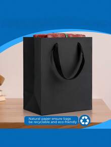 10pcs Black Paper Gift Bags, Suitable For Business, Crafts, Groceries, Parties, Shopping, Birthdays, Retail Goods, Weddings And Black-Themed Holiday Gifts. The Gift Bags Come In 3 Sizes And Are Also Suitable For Valentine's Day. - Black - View 5