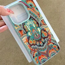 1pcs Bohemian Mandala Hamsa Hand Phone Case Suitable For Apple Phone 11 12 13 Pro Xs Max XS X 14 15 16 Plus 17ProMax Silicone Shock Proof Vintage Funky Fashion Exquisite Can Be Given To Friends You Can Give It To Yourself - 薄荷綠 - 查看 2