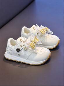 女童休闲白色运动鞋，2026春季新款中大码儿童防滑软底猫咪运动鞋，儿童滑板鞋 - 米色 - 查看 2