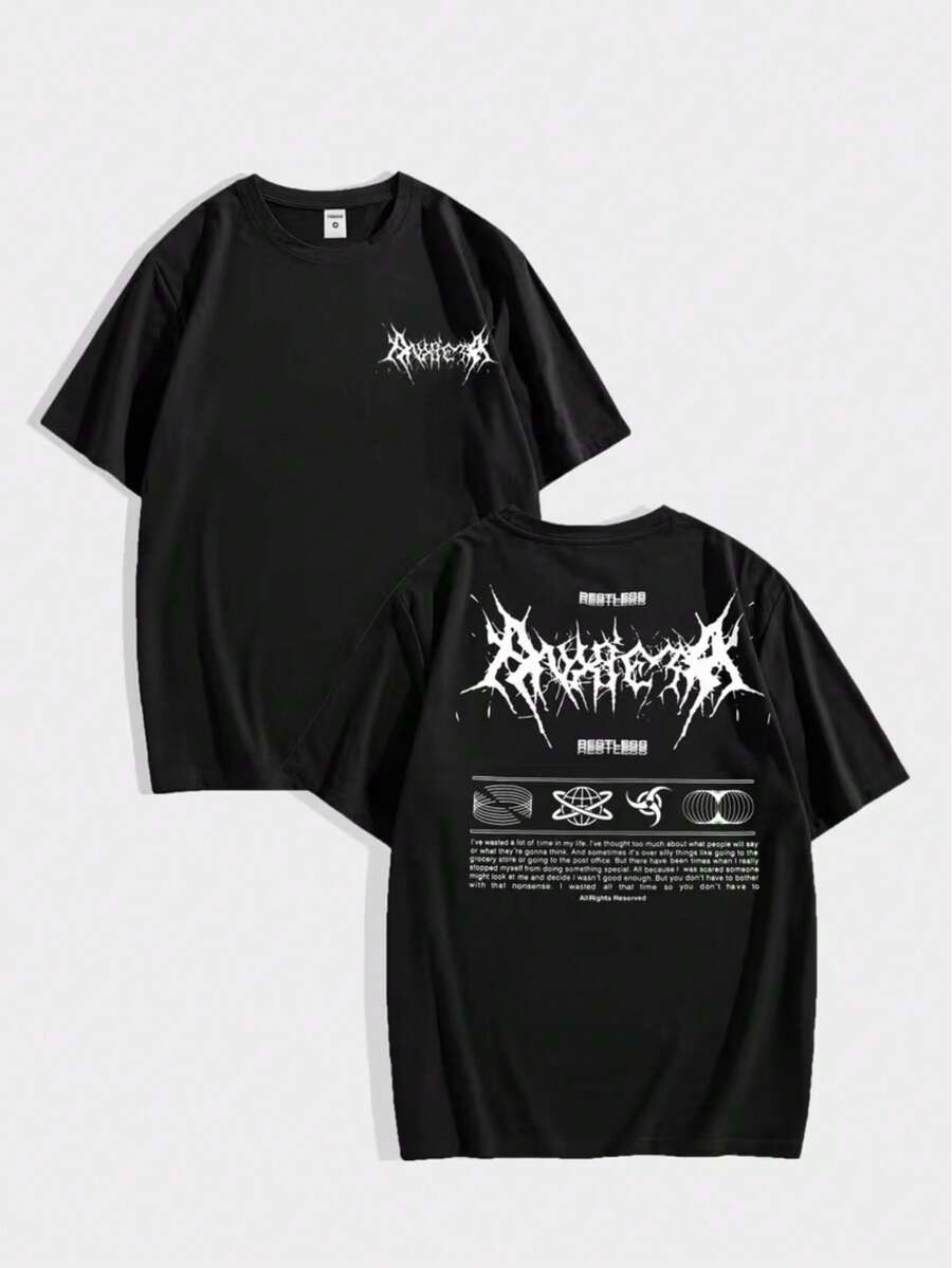 Gothic T-Shirt, Unisex Men's And Women's Blouse, 100% Cotton, Premium Top, Streetwear, New Arrivals, Immediate Shipping, Various Colors!! - 黑色 - 查看 1