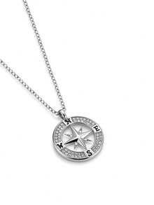 1件925纯银指南针项链，女士夏季款，镶钻方向指示吊坠，锁骨链，独特设计，时尚百搭，奢华颈饰