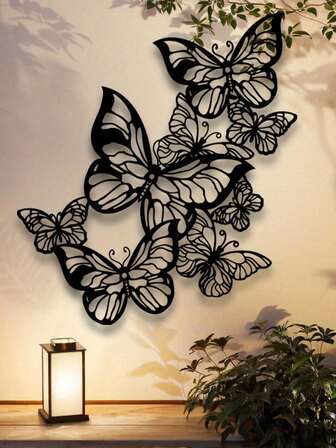 1 st fjärilsväggkonst i metall - elegant svartvit järnskulptur, delikat lövdesign, lämplig för inomhus-/utomhusinredning, tillämpbar i vardagsrum, kök, trädgård, kontor, väggbonad, fjärilsdekor