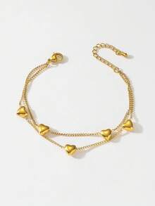 Double-Layer Heart Bracelet, Gold-Plated 3D Heart Design, Gentle & Versatile Accessory - Multicolor - View 5