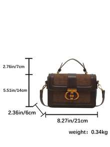 Sac à main pour femme, sac carré petit avec décoration de fermoir torsadé à la mode, sac pour femme avec décoration patchwork, sac carré polyvalent pour les déplacements, sac à bandoulière croisé - Café - Voir 2