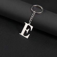 1pc Stainless Steel Minimalist A-Z Letter Keychain, Metal Material, 26 English Letters, Couples Keyring, Wallet/Handbag Accessory, Gift/Souvenir, Car Decor, Bag Charm, Cute Gothic/Y2K Style, With ID Card Holder Lanyard, Christmas Decoration - Silver - View 8