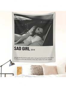 Lana Sad Girl 2014 Retro Tapestry - Vertical Wall Hanging Poster With Bonnie From Bonnie On Side - Minimalist Black & White Photo Decor - Soft Texture Peach Beige Fabric - Gothic Room Decor For Living Room, Bedroom, Office - Inspired Wall Art - Fun Design For Halloween & Christmas Party Decoration - Retro Style Tapestry With Iconic Imagery, Tapestries, Tapestry For Bedroom, Tapestry Funny - 彩色 - 查看 1