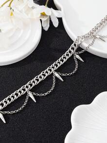 男士简约嘻哈时尚铆钉/十字架吊坠项链（不含礼盒） - 亮白色 - 查看 2