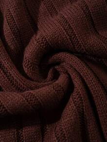 LOOKUN 秋冬男女通用简约罗纹针织毛衣，休闲商务通勤宽松长袖翻领套头衫 - 棕色 - 查看 7