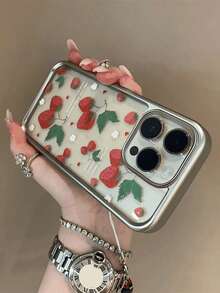Fashionable Cute Full-Screen Strawberry Leaf Pattern Phone Case, Paired With Creative Berry Pendant, Compatible With IPhone 17 Pro Max, 17 Pro, 17, 16 Pro Max, 16 Pro, 16, 16, 15 Pro Max, 15 Pro, 15, 14 Pro Max, 14 Pro, 14, 13 Pro Max, 13 Pro, 13, 12 Pro Max, 12 Pro, 11. High-Quality Fashionable Cute Durable Protective Case, A Great Birthday Gift. - Strawberry Flowers - View 6