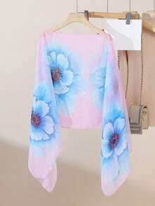 1 Stück Frühlings-/Sommer-Neuheit Leichter Damen Chiffon Vintage Botanik Bedruckter Modisch Locker Perlknopf Schal, Kopfbedeckung, Sonnenschutz Kleidung, Geeignet für Reisen und täglichen Gebrauch Accessoires für Frauen - Verschiedenfarbig - Übersicht 24