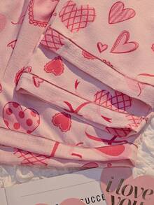 3件套女士浪漫爱心印花吊带背心、短裤和长裤睡衣套装，春夏款 - 淺粉色 - 查看 5