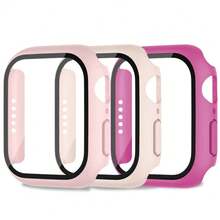 适用于 40mm/41mm/44mm/45mm/46mm/42mm Series 11/10/9/8/7/6/5/4/SE 的 3 件装屏幕保护膜，防震防刮，超薄硬质 PC 外壳，内置钢化玻璃膜，兼容 配件