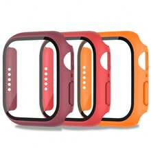 适用于 40mm/41mm/44mm/45mm/46mm/42mm Series 11/10/9/8/7/6/5/4/SE 的 3 件装屏幕保护膜，防震防刮，超薄硬质 PC 外壳，内置钢化玻璃膜，兼容 配件