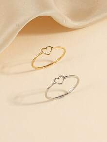 1pc/2pcs Stainless Steel Minimalist Golden/Silver Heart Shaped Rings, Suitable For Teenagers Daily Wear Or Gift - Multicolor - View 5