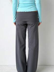 Women's Wide Leg Sweatpants Workout Gym Lounge Pants Mid Rise Fold Over Yoga Pants - Xám - Xem 2