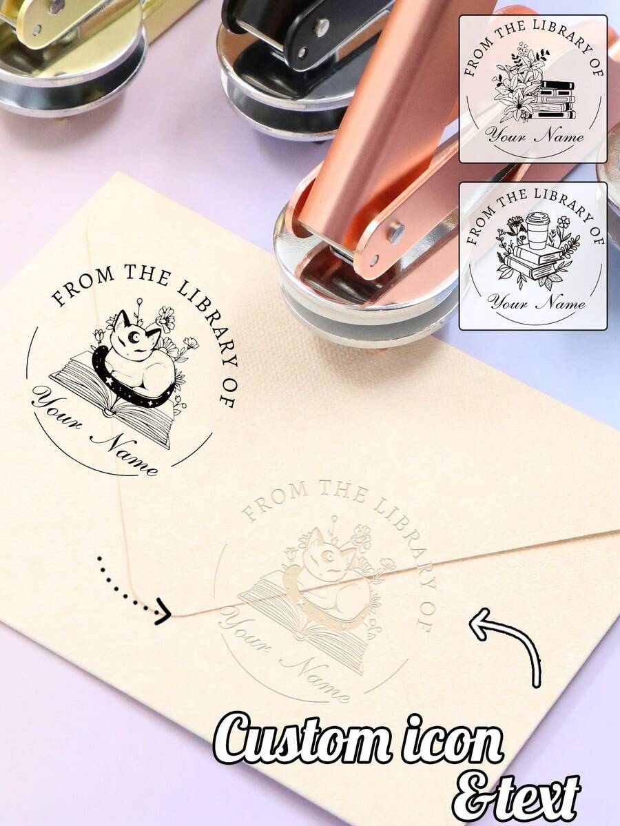 Customized Text Clamp Stamp, Book Embossing Machine, Personalized Embossing Stamp, Customized Stainless Steel Embossing Machine, Can Be Customized As Birthday Gift, Teacher's Day Gift, Gift For Book Lovers, Multi-Purpose, Envelope, Invitation, Napkin, Anniversary - Style B - View 1