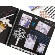 60 páginas Álbum de recortes DIY - Cuaderno de papel kraft hecho a mano, adecuado para bodas, aniversarios, graduaciones y un regalo perfecto para el Día de San Valentín, el Día de la Madre, Pascua, Acción de Gracias y cumpleaños - Libro de recuerdos con cubierta de cuero sintético rectangular, pegatinas para scrapbooking, manualidades DIY, preservación de recuerdos | Cubierta negra de moda | Estructura de papel, regalo significativo, regalo personalizado, perfecto para amigos, parejas y familia - Multicolor - Ver 2