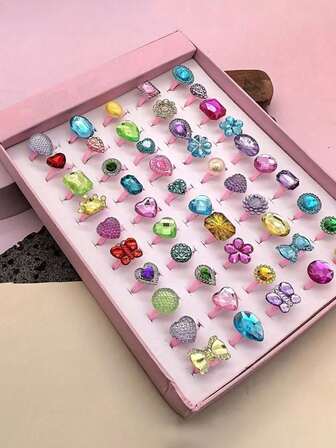 20/50pcs Colorful Princess Rings Set,Resin Crystal Rings With Transparent Box, Adjustable Colorful Cartoon Resin Rings,Perfect For Party Favors,Party Gifts,Birthday Gifts, Christmas Gifts, New Year Gifts