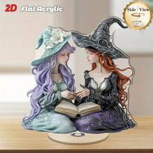 1pc Mysterious 2D Rotating Acrylic Witch Decor Ornament, Suitable For Various Holiday Decorations - Multicolor - View 5