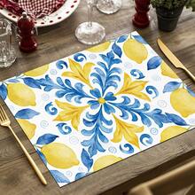1/4 套复古柠檬图案亚麻印花餐垫，农舍风格杯垫，现代可洗餐垫，厨房桌布，咖啡垫，适用于厨房、餐厅、婚礼、家居装饰、房间装饰、桌面装饰、节日派对，是理想的礼物 - 彩色 - 查看 22
